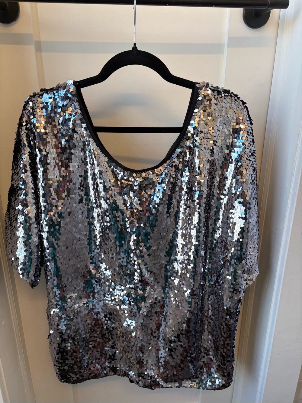 Rachel Zoe Metallic Silver Sequin Relaxed Top